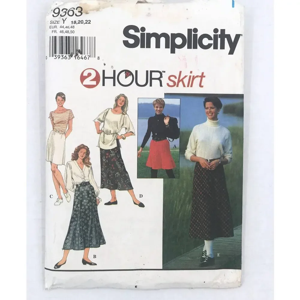 Vintage Pattern Sewing Crafts Hobby Simplicity 9363 2 hour skirt Size Y 18-20-22